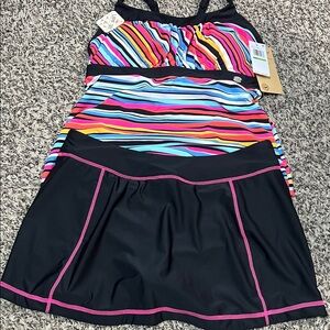 ZeroXposur Multicolor Striped Tankini with Black Swim Skirt